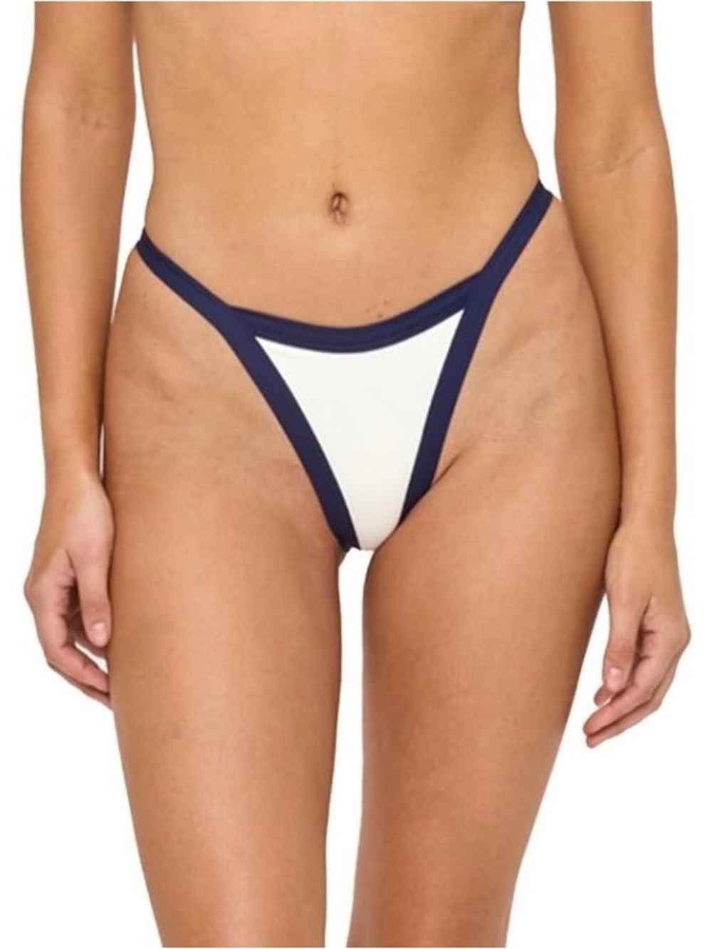 White Bikini Bottom with Navy Trim - Women Swimwear